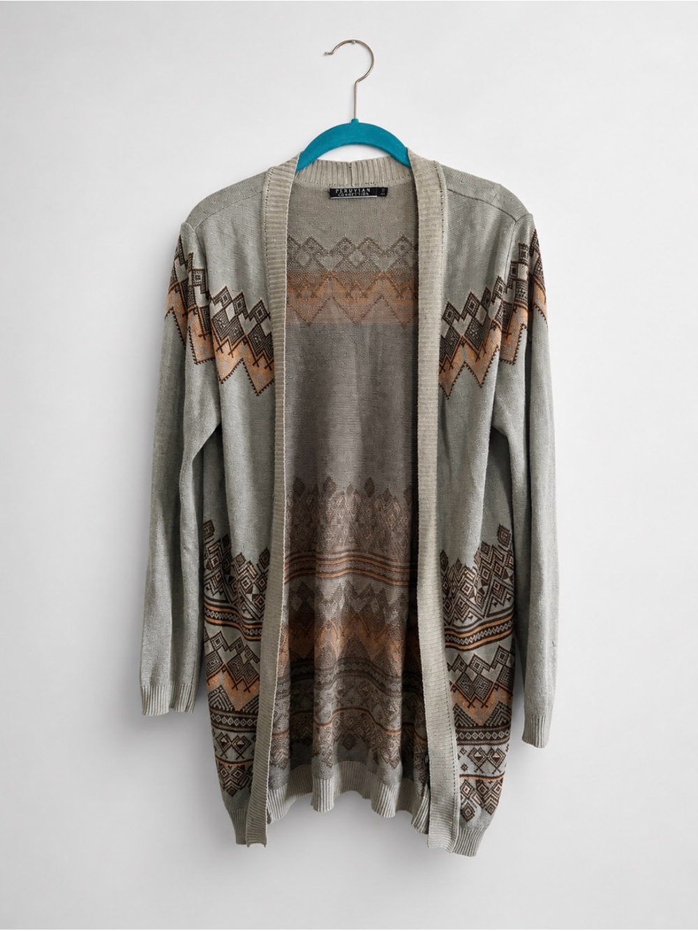 Peruvian Connection Aztec Open Front Cardigan Small